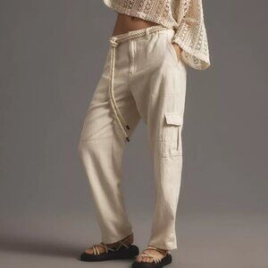 Anthropologie Pilcro Slim Linen Beach Cargo Pants Ivory Size XL NWT